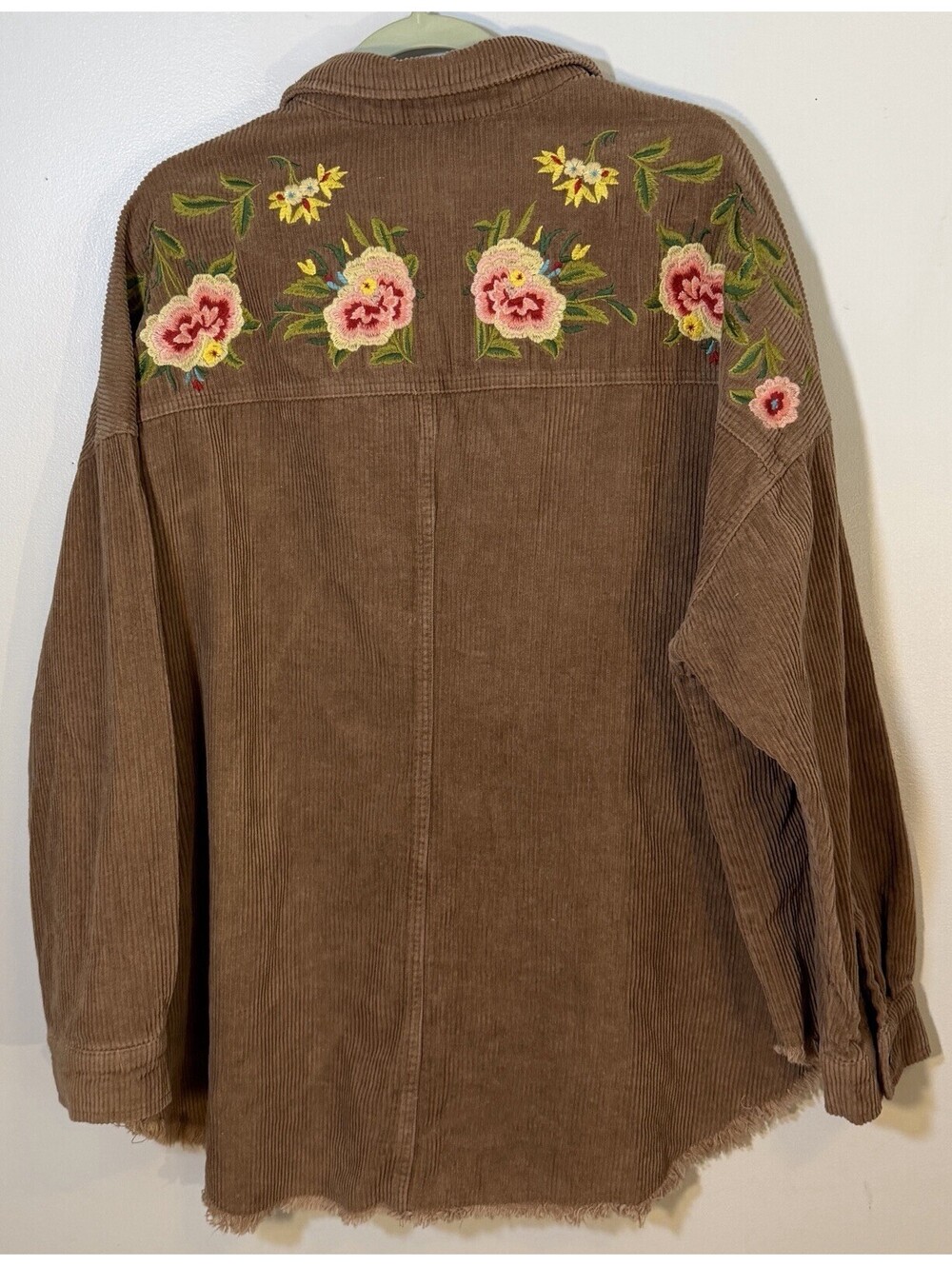 Embroidered Corduroy Shacket In Loom Gardener Floral Brown Button Down Shirt L